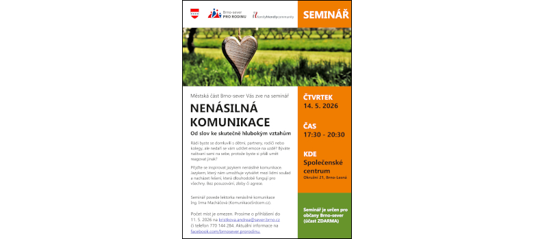 Seminář Nenásilná komunikace ve Společenském centru Brno-sever – banner